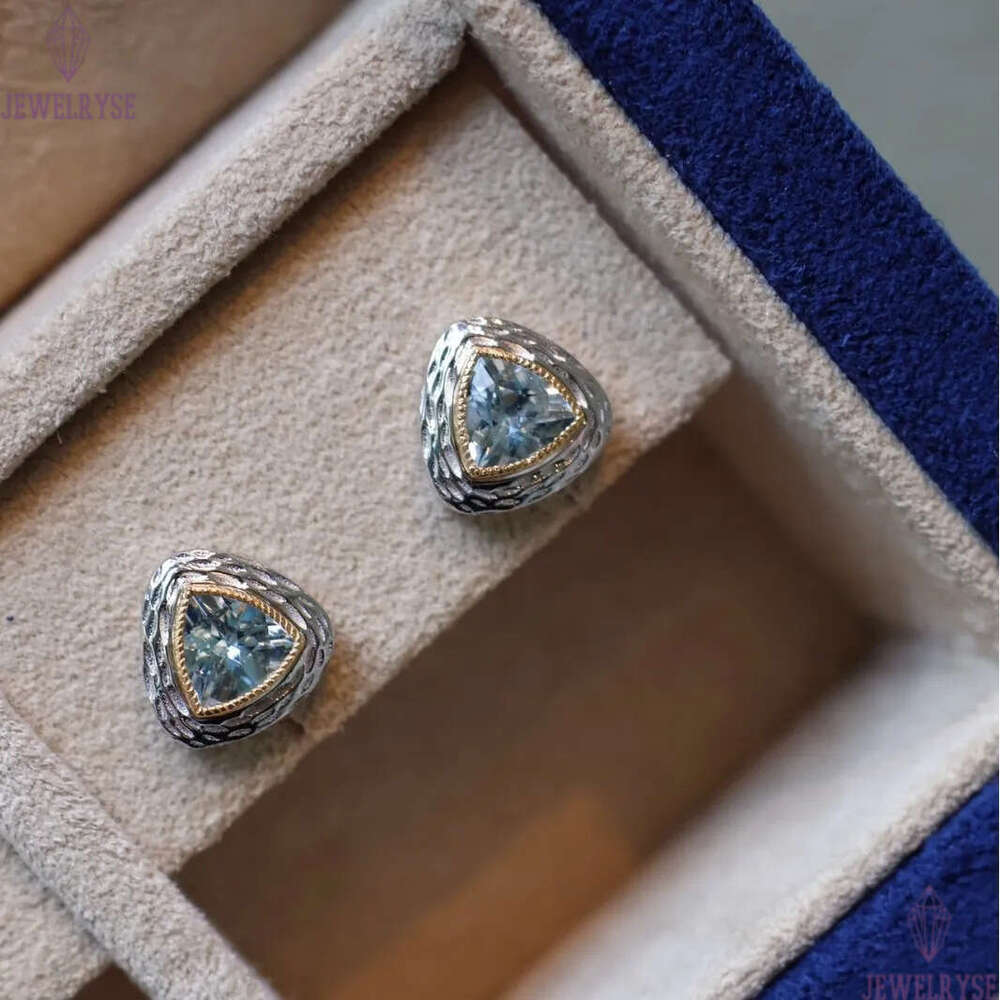 S925 sterling silver triangle geometry designer earrings for women cute lovely blue crystal shine cz zircon girls charms earring earings ear rings jew