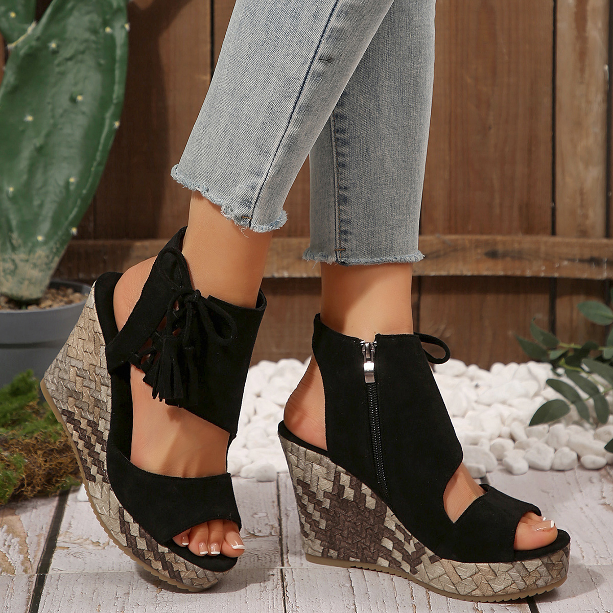 Women Wedges High Heels Sandals Women Designer Platform Sandals Platform Wedges Open Toe Ladies Shoes Summer High Heels Slope Sandals Leather ZIP Roma