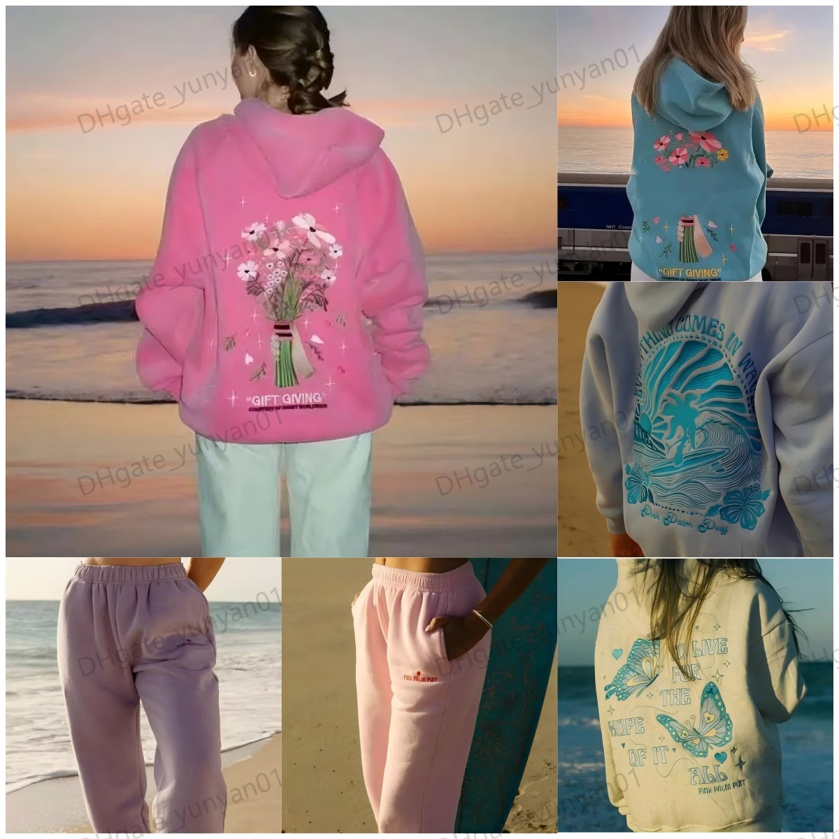Designer pink hoodies Chasing Sunsets Hoodies Embroidery Sunshine Fashion Y2k Loose Hooded Sweatshirt hoodie Women street Autumn hoody