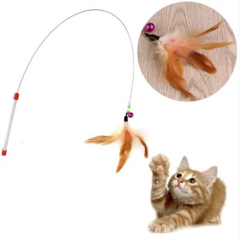 Hot Sale Steel Wire Teasing Cat Stick New Butterfly Colorful Turkey Feathers Fish Cute Bell Playing Toys Supplies M251209