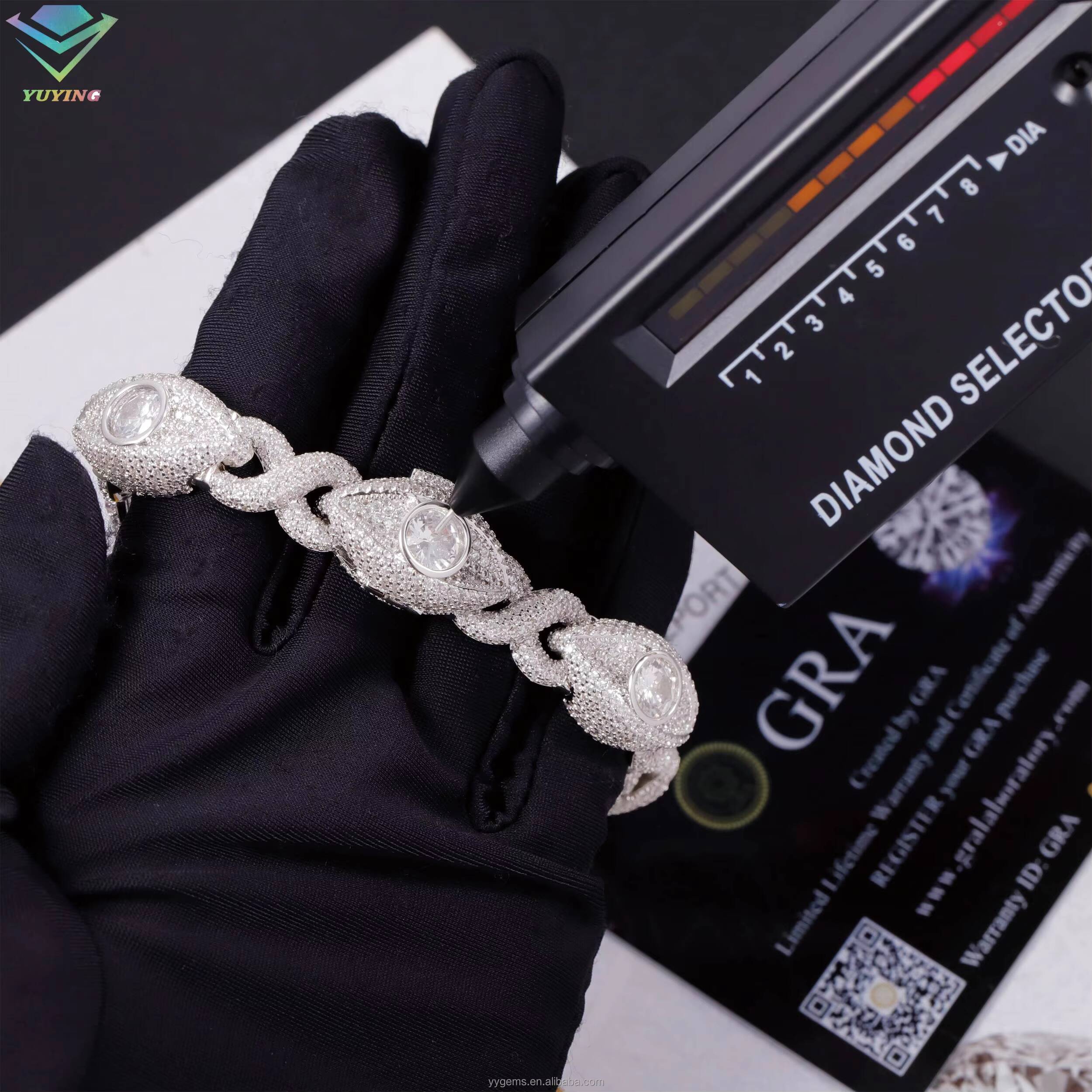 New Fashion 18K Gold Plated 925 Silver Hip Hop VVS Moissanite Evil Eye Bracelet Iced Out Cuban Link Bracelet for Men