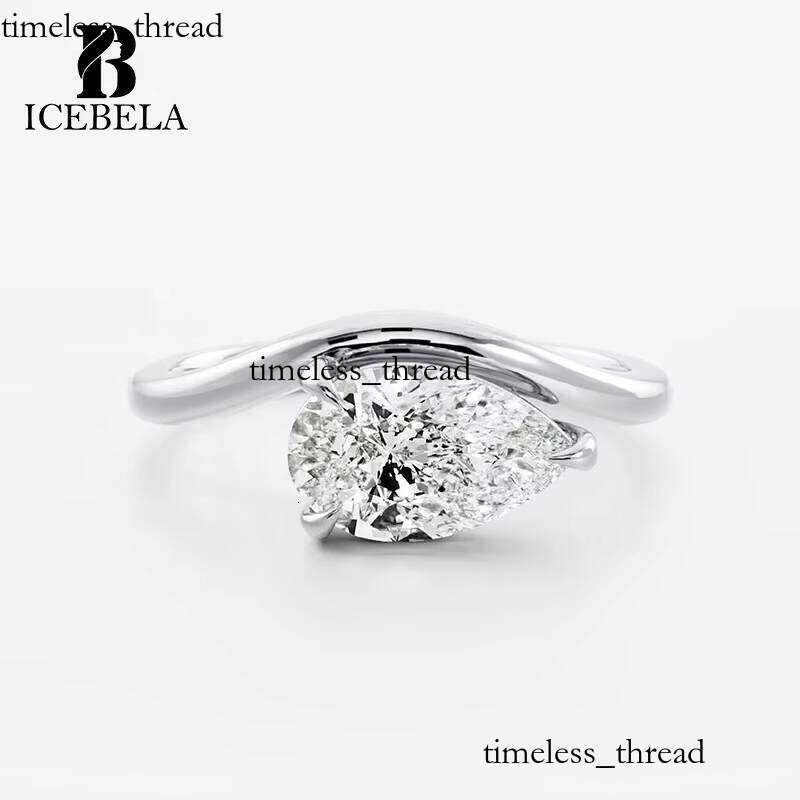 Wholesale 925 Sterling Silver Luxurious Engagement Fine Jewelry Gold-Plated Curved Solitaire Pear Cut VVS Moissanite Ring
