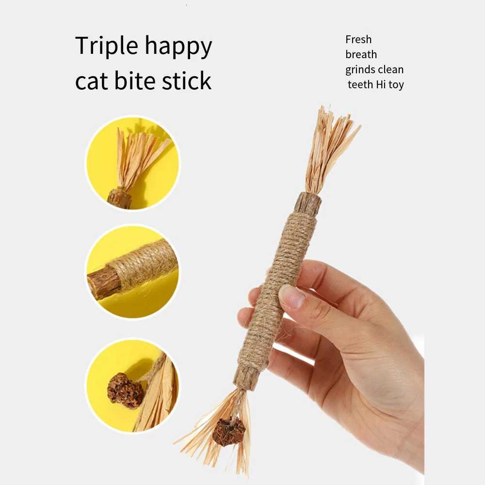 1pc Natural Wooden Cat Chew Stick Training Toy for Cats Kitty Teeth Cleaning Grinding Teaser Scrapers Pet Supplies 21cm M251209