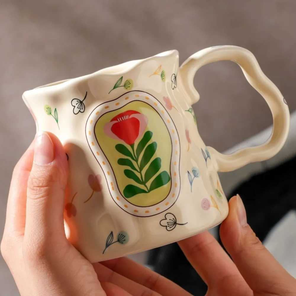 Exquisite Light Luxury Ceramic Coffee g Handmade Elegant Cafe Cup Floral Decoration Unique Breakfast Cup Tea Time H251209