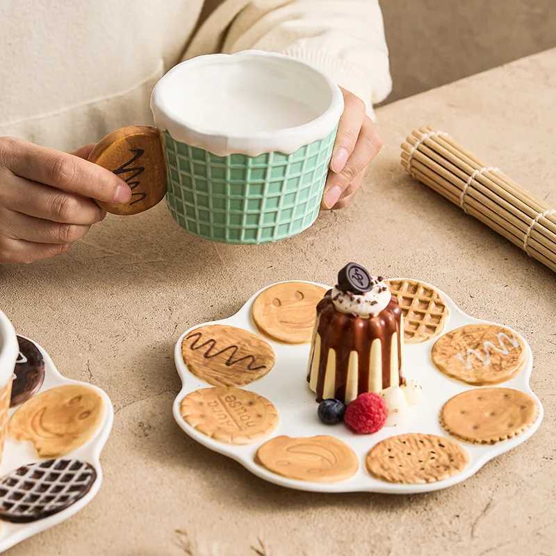 New Creative Retro Biscuit Ceramic Coffee Cup High-Grade Refi Cereal Breakfast Cup Afternoon Tea Dessert Plate High-End Gift H251209