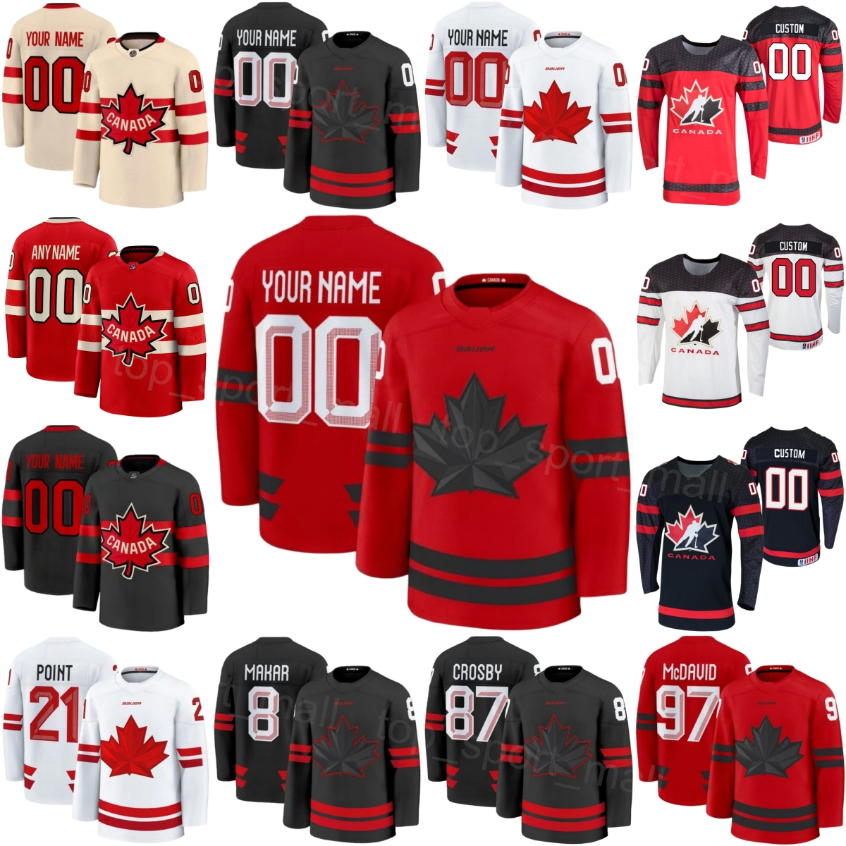2026 Canada Hockey Jerseys Men Youth Women 29 Nathan MacKinnon 97 Connor McDavid 9 Sam Bennett 50 Binnington 71 Anthony Cirelli 87 Sidney Crosby 4 Nations Face-Off