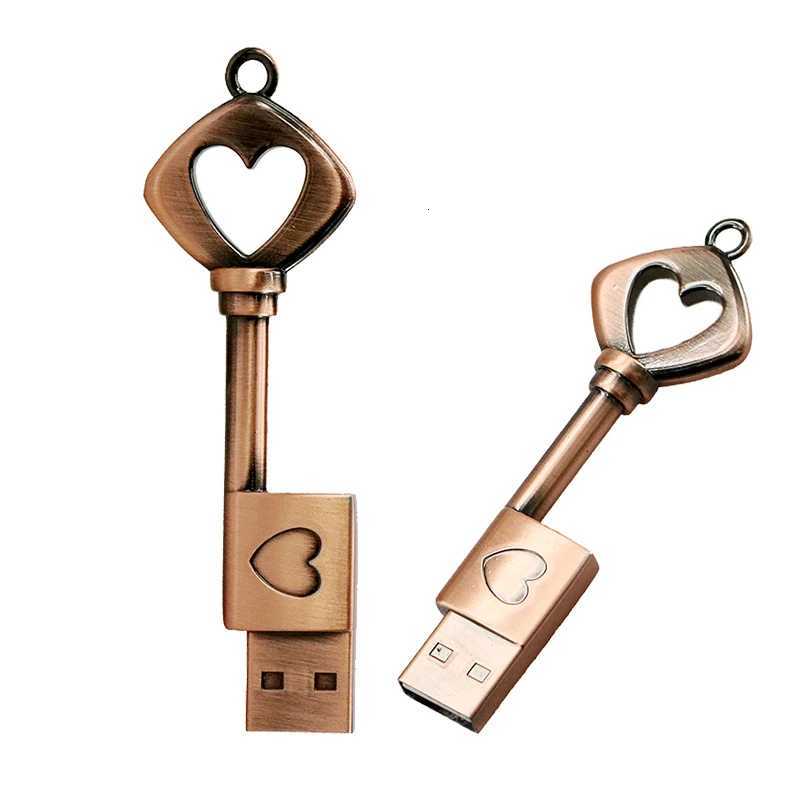 Metal Key USB Flash Drive 128GB Pen Drive 8GB 16GB 32GB 64GB Pendrive Metal Lock CLE USB 256G Memory Stick Storage Gift C251209