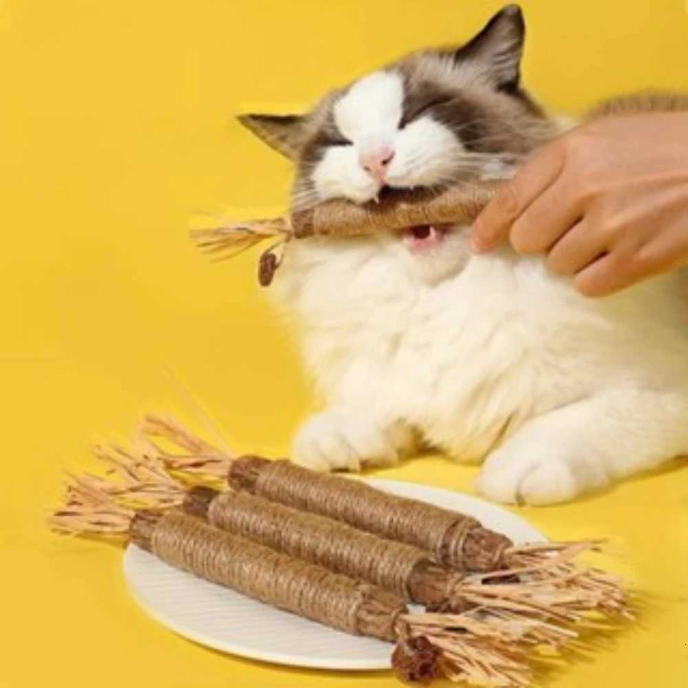 1pc Natural Wooden Cat Chew Stick Training Toy for Cats Kitty Teeth Cleaning Grinding Teaser Scrapers Pet Supplies 21cm M251209