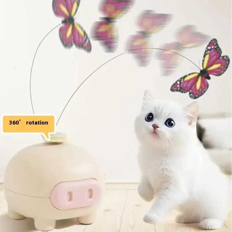 Electronic Interactive Cat Teasing Toys Electric Intelligent Automatic Rotate Cute Pig Funny Electric Rotating Butterfly Toys M251209
