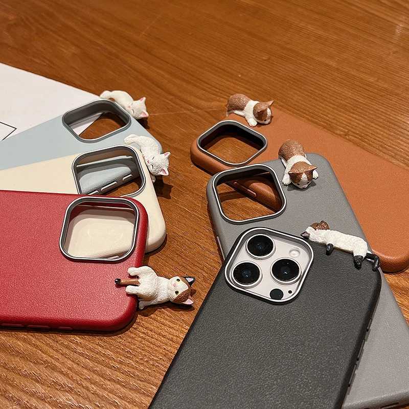 Cute 3D Cartoon Lying Cat Lychee Pattern Leather Phone Case For iPhone 17 16 15 14 13 12 11 Pro Max Plus X XS Lovely Soft Cover C251209