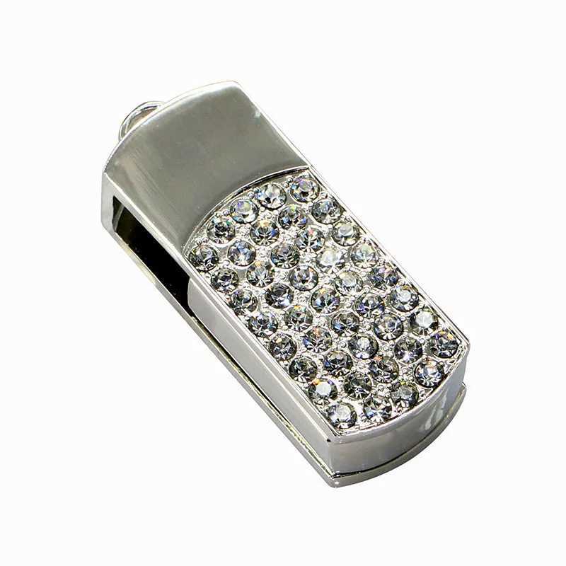 Mini Crystal Rotating Jewelry Memory Storage 8GB 16GB 32GB Metal Diamond Necklace Pen Drive Pendrive Usb Flash Drive Girls Gift C251209