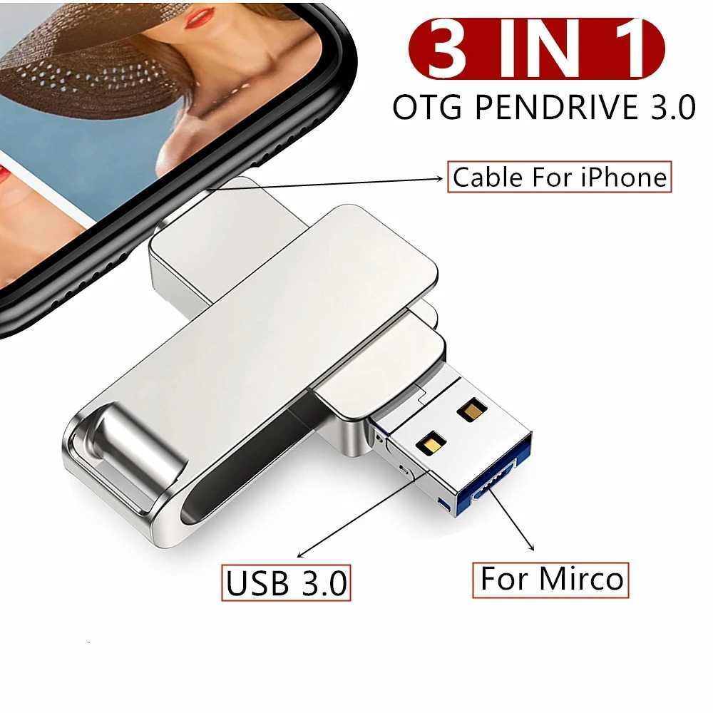 Phone USB Flash Drive 512GB External Storage 256GB 128G 64G 32G For iPhone iPad Android android USB 3in1 Pendrive Gift Usb Stick C251209
