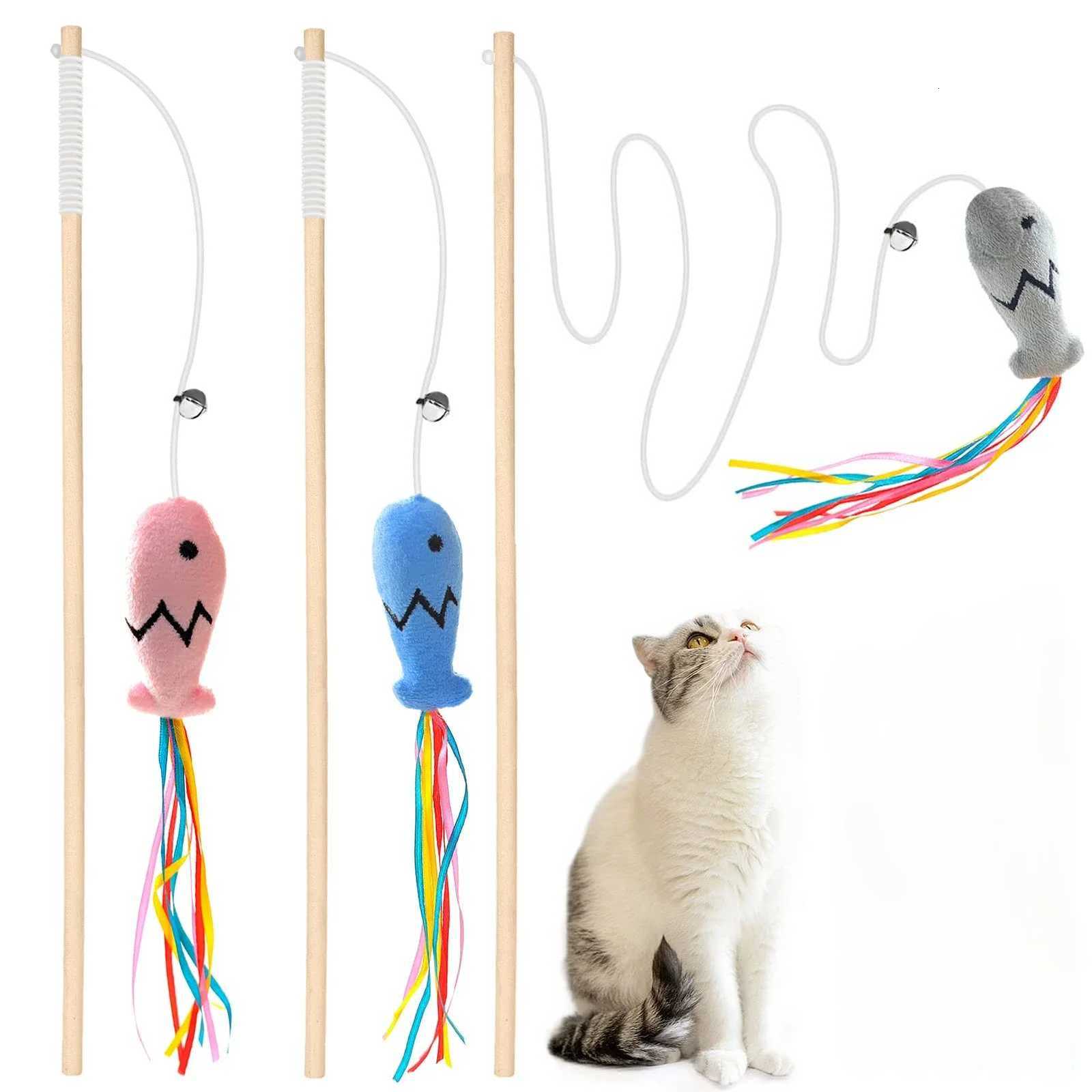 Fashion Cat Wand Toy Natural Wooden Cat Teaser Wand for Cat Interactive Elastic String Cat Stick Pole Toy for Indoor Cats M251209