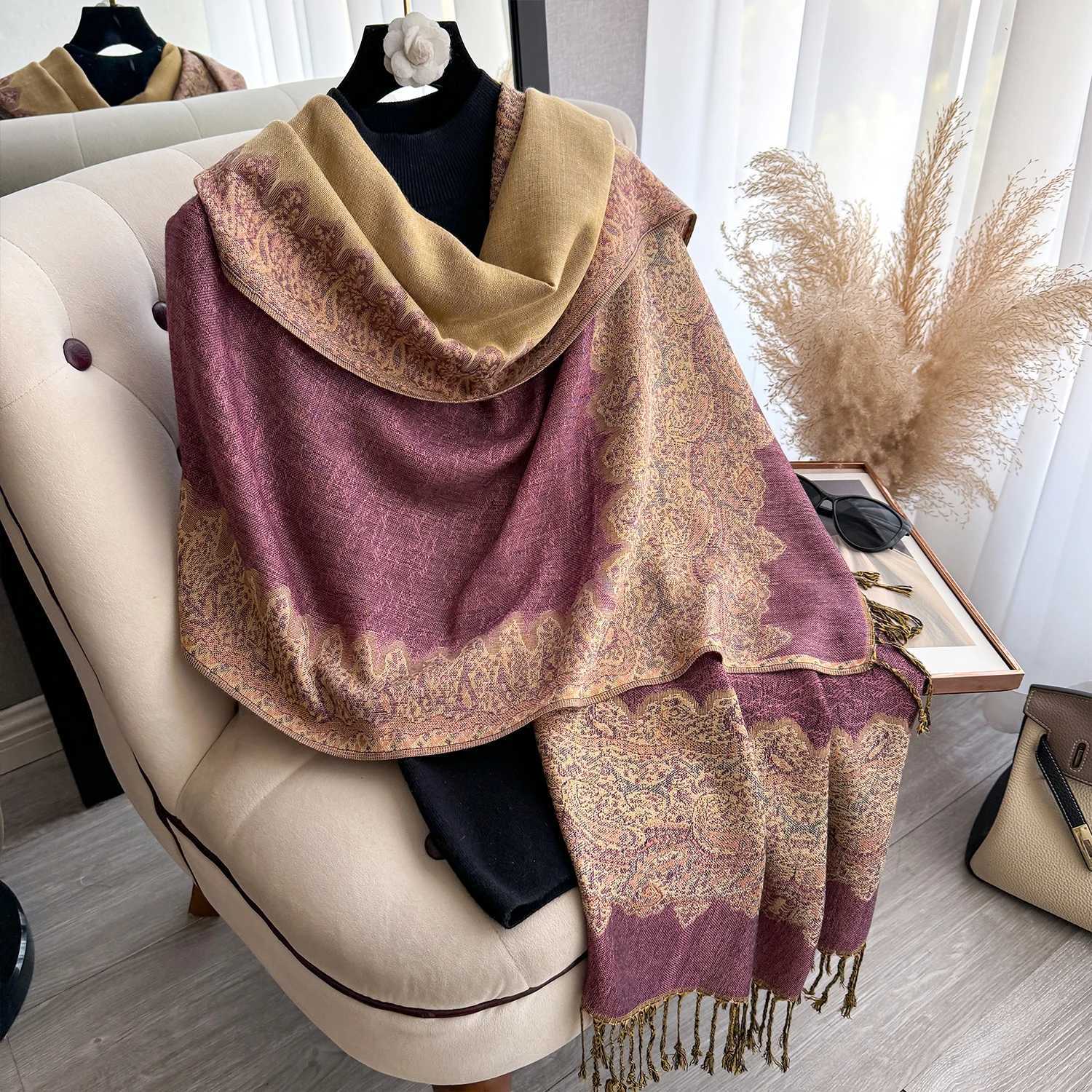 Luxury 2025 Tassel Blanket Design Thick Pashmina New Winter Warm Soft Shawl Wrap Print Scarf Women Coldproof Neckerchief Poncho Stoles Y251208