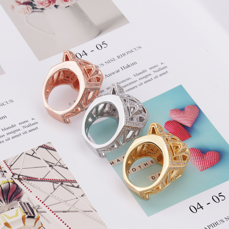 Style Full Diamond Green-Eyed Leopard Head Ring Personality Trendy Leopard Head Ring Epoxy Couple Style Hand Jewelry Wholesale