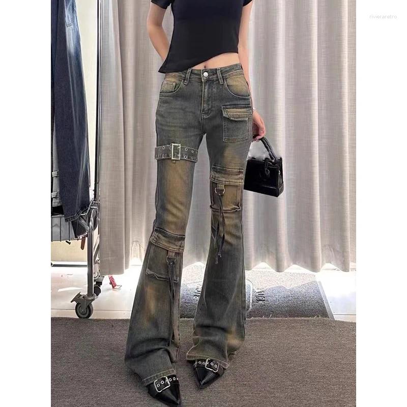 Women's Jeans ZHIZOU Autumn Winter Women Denim Pants High Waist Cargo Jean Goblin Core Kpop Bell Bottom Japanese Y2k Stretch 2000s Gyaru Z260313