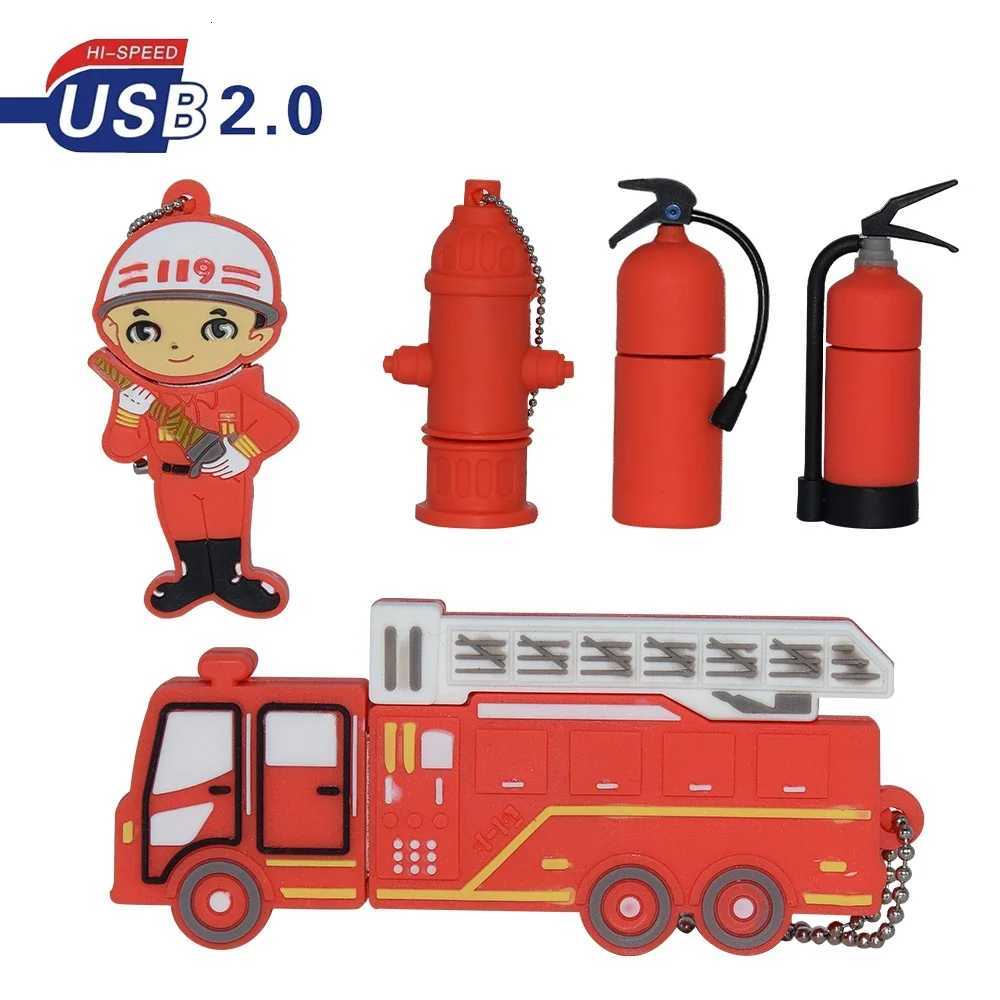 Cartoon Fireman Extinguisher Pendrive Fire Truck 128GB Pen Drive 256G USB Flash Drive 16GB 32GB 64GB Memories Cle USB Stick Disk C251209