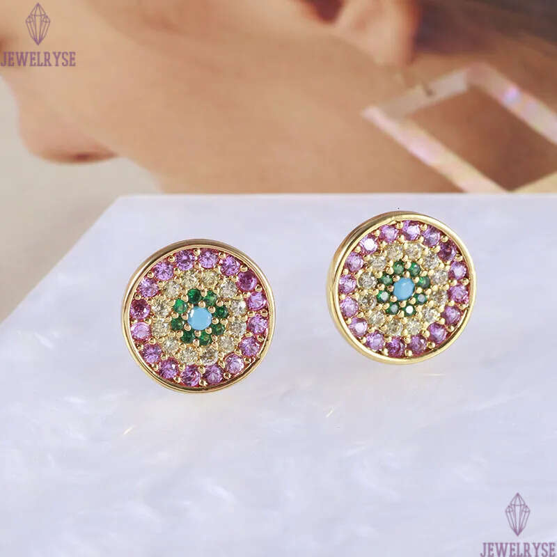 2024 New fashion round evil eyes designer earrings for women colorful diamond cz zircon geometry classic luxury aretes brincos numbers earring ear rin
