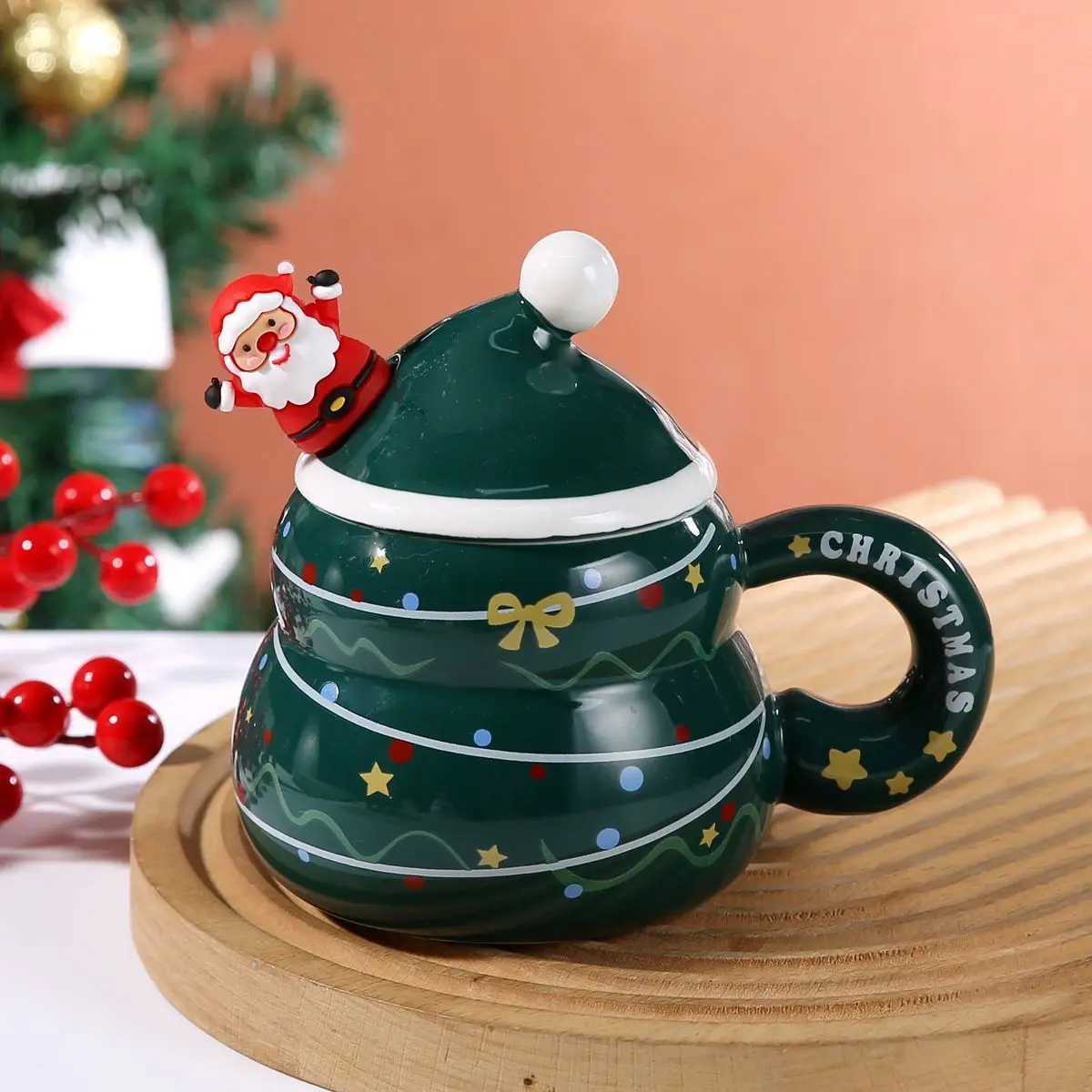 Creative Christmas Water Cup Cute Santa Claus with Lid Ceramic g Gift High Value Couple H251209
