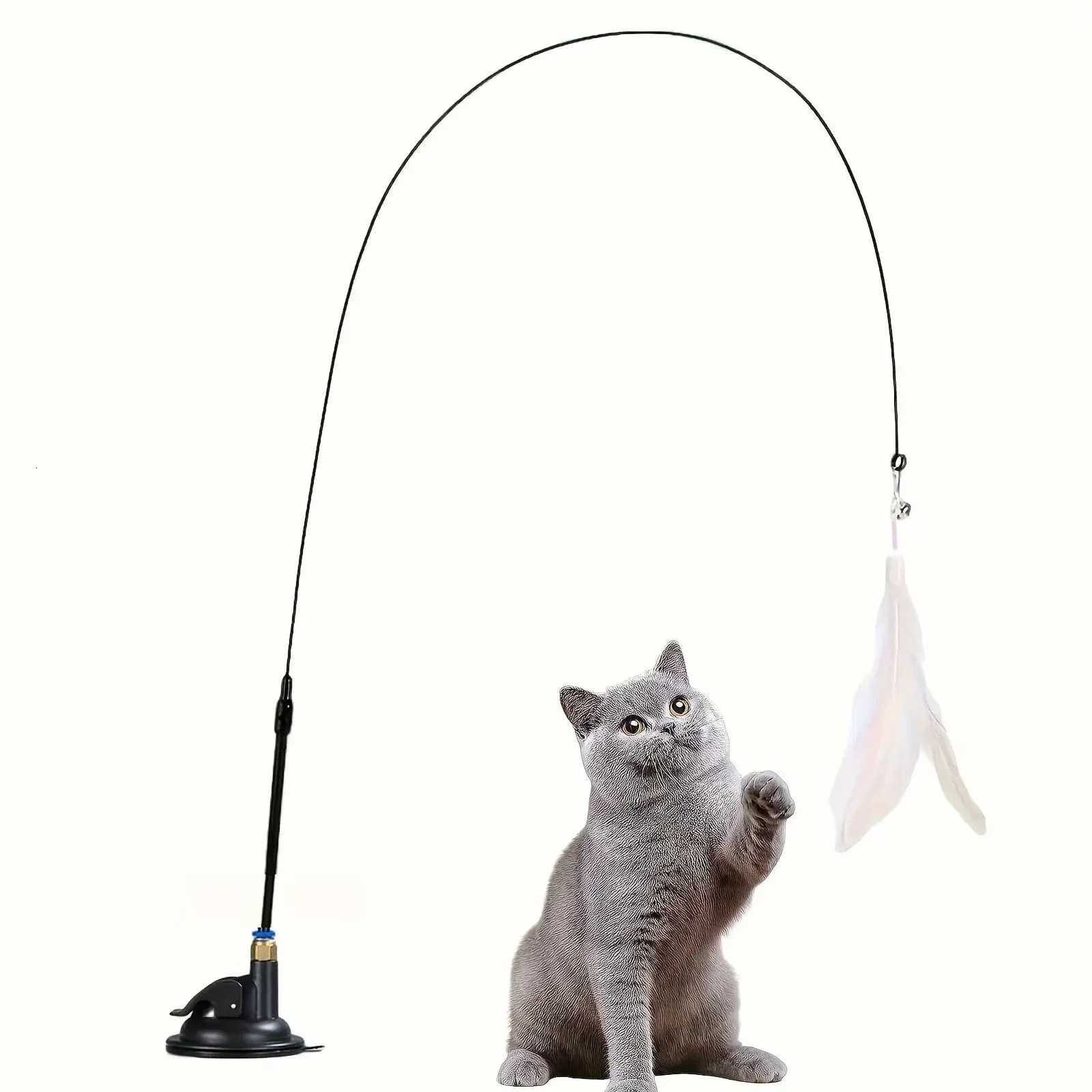 Cat Teaser Toy - Interactive Bell Feather Wand - Long Suction Cup Pole for Exciting Playtime Adventures - Ultimate Cat Toy M251209