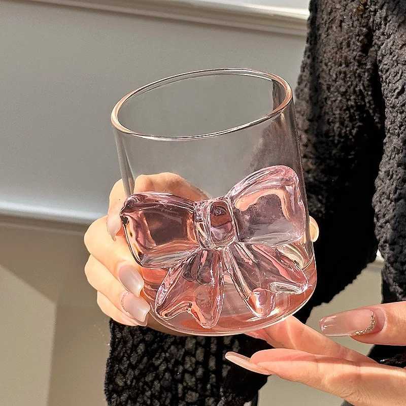 Bow Ju Cup Ins Style High Borosilicate Heat-resistant Drinking es Household Transparent Color Blocked H251209