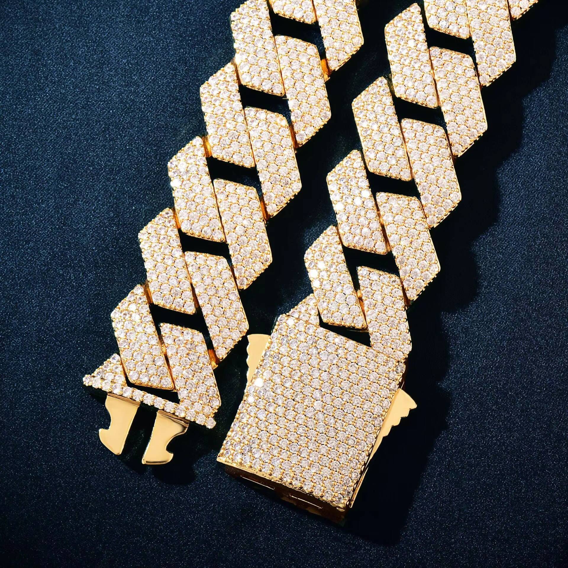 20MM Thickness 18K Gold Plated Miami Cuban Chain Round Cubic Zirconia Diamond Hip Hop Brass Metal Cuban Link Chains for Men