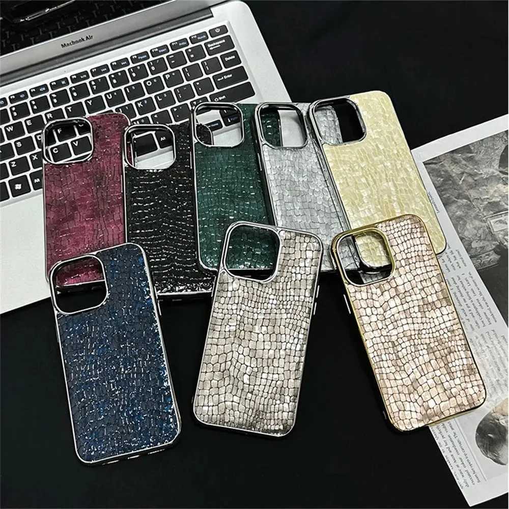 Luxury Crocodile Pattern Glossy Case For iPhone 11 12 13 14 15 16 17 Pro Max Plus 17 Air or Shockproof Bright Plating Cover C251209
