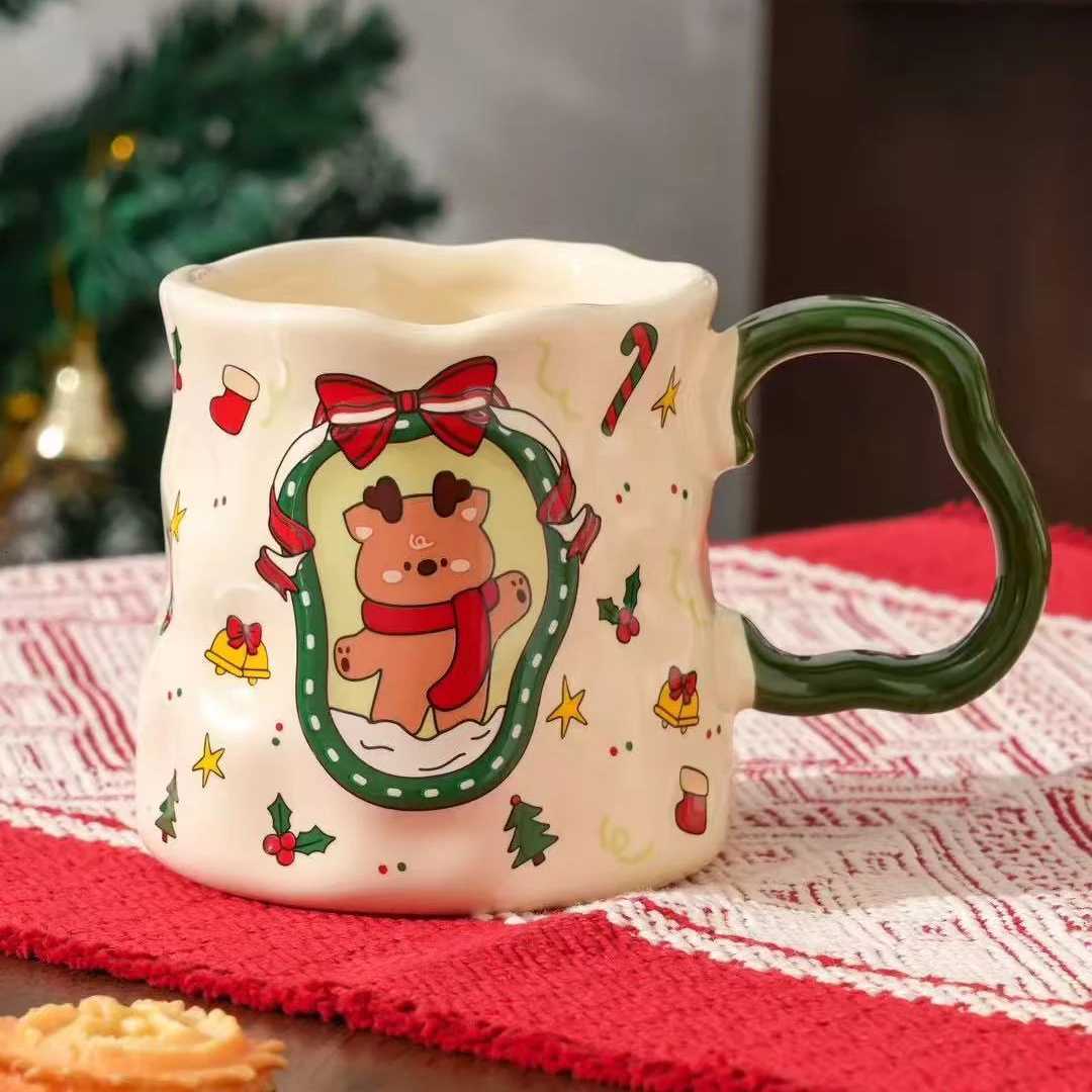 Christmas Ceramic Cup Set 380ML Festive gs with Snowman/Santa/Tree Patterns Cute Design Ideal Xmas Gift Drinkware 4 Styl H251209