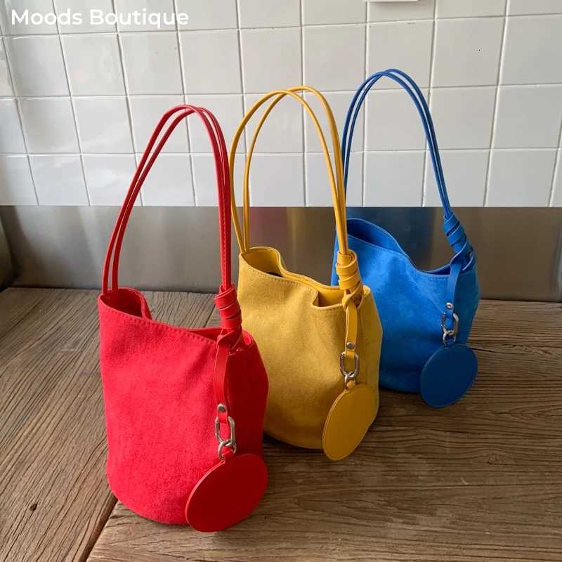 Mticolored 2-IN-1 Shoder Bucket Bags For Wen Faux Suede Big Capacity Shopper Totes Casual Street Lightweight Handbags 2025 Y251209