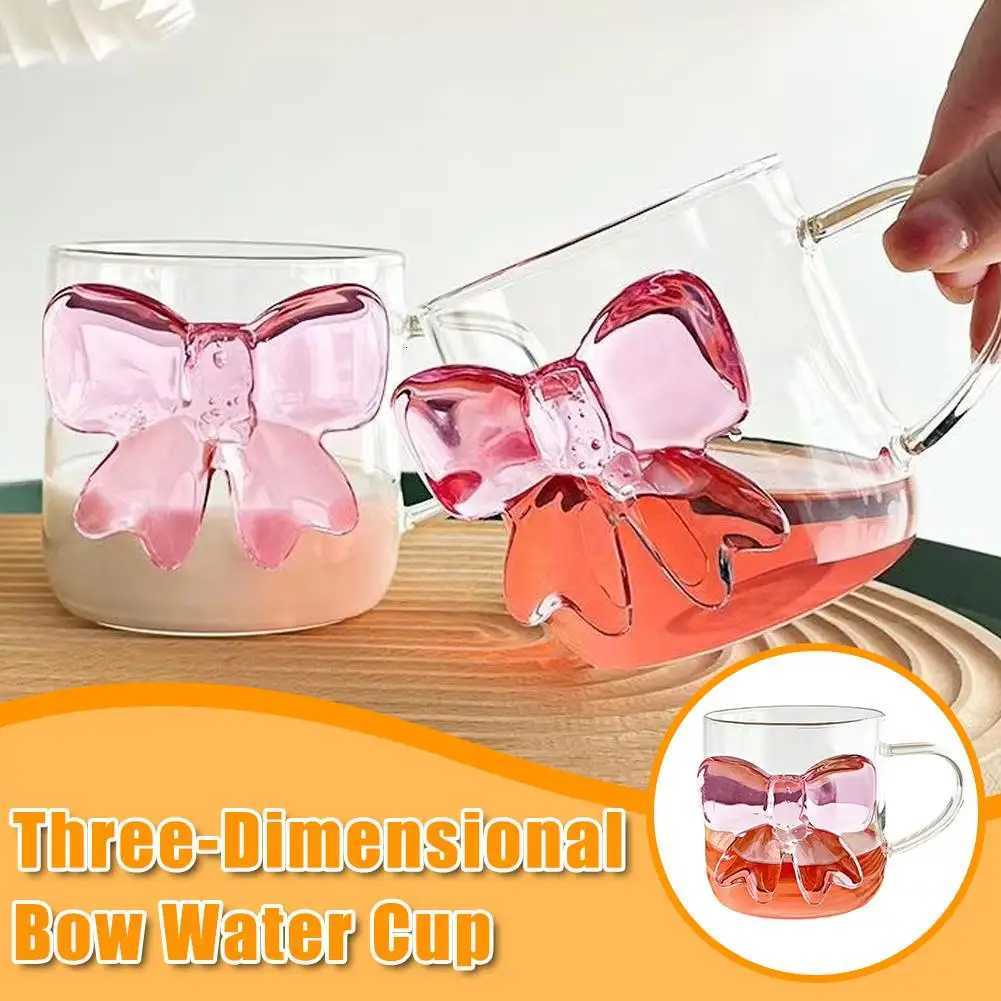 400ml Ceative Transparent Cup With 3D Bow Decor Cute Lovely Coffee g Gifts For Girls Friends Off And He H251209