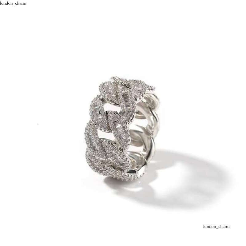 VVS Moissanite Hip-Hop Fashion Chain Men's 12mm Wide 925 Silver Iced Miami Jewelry Cuban Ring Rapper Show