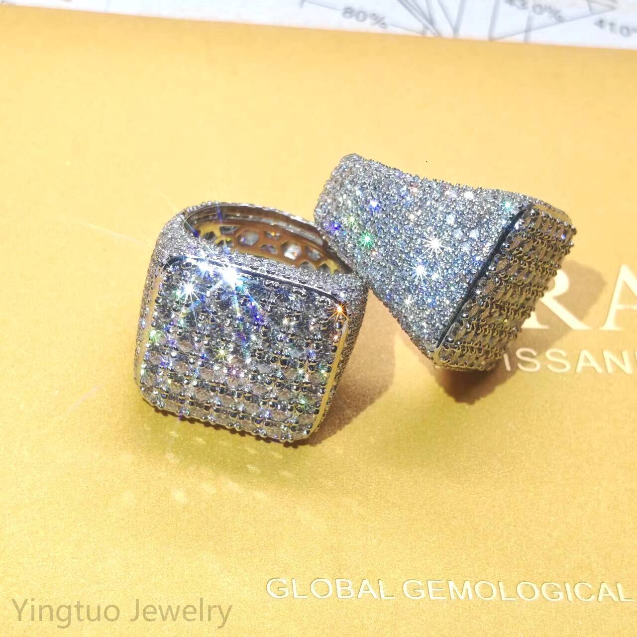 Fashion HIPHOP 925 Silver Iced Out Moissanite Diamond Ring 18k Gold Plated Ring for Men