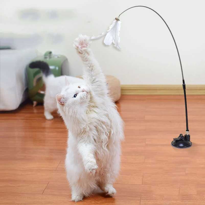 New strong suction cup cat teaser with bell long rod detachable cat self-entertainment toy M251209