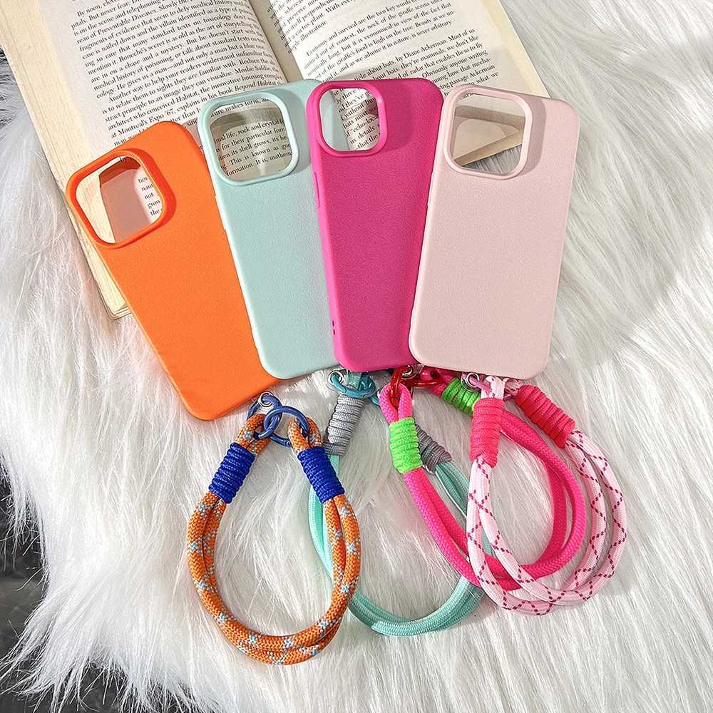 Cute Candy Leather Texture With Wrist Strap Case For iPhone 17 Air 16 15 14 11 12 13 16 Pro Max 16 Plus Solid Color Soft Cover C251209