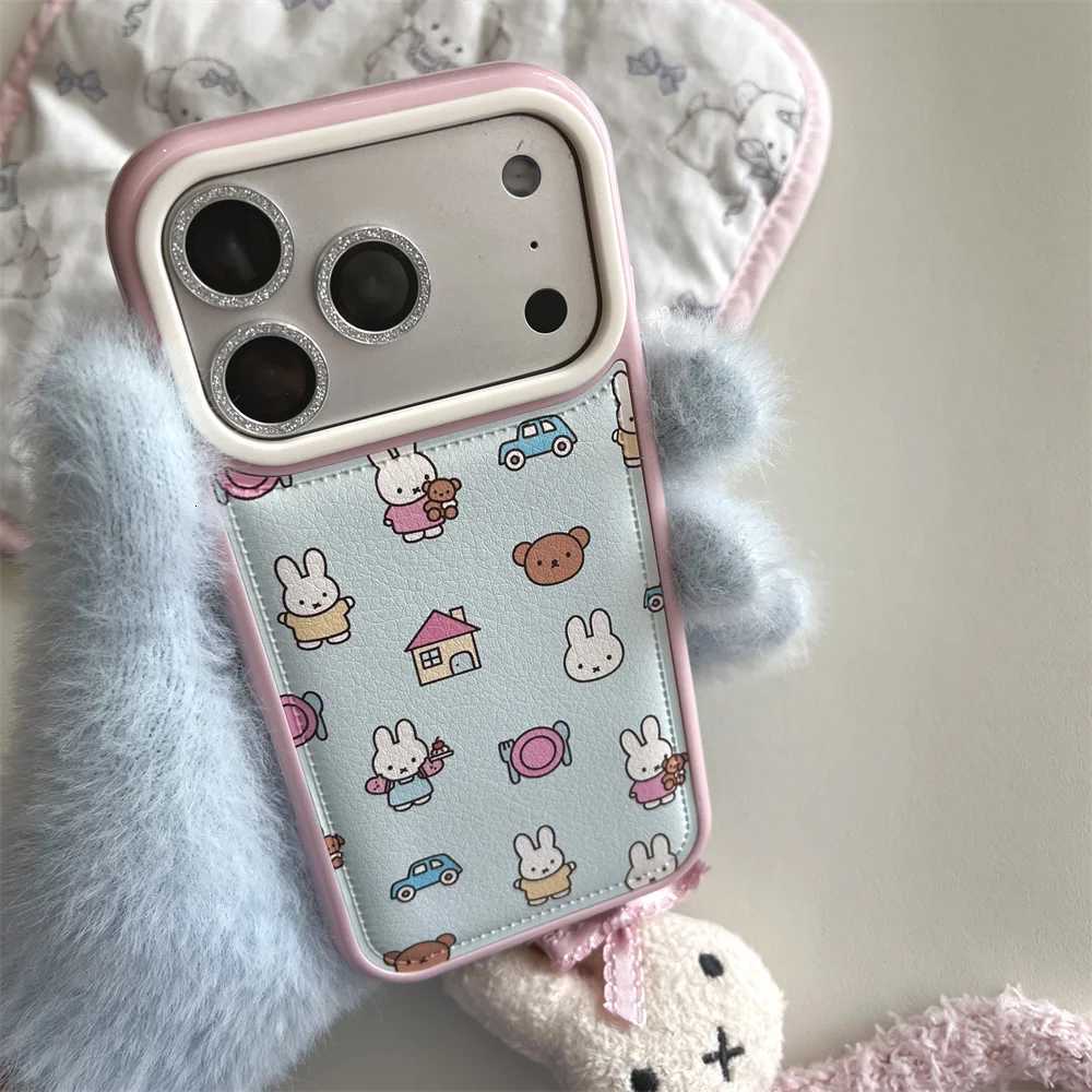 Fashion Leather Cute Rabbit Kawaii Phone case For iPhone 17 Pro 16 15 Pro Max 14 13 17 Cover With Plush Rabbit Chain Cute Cases C251209