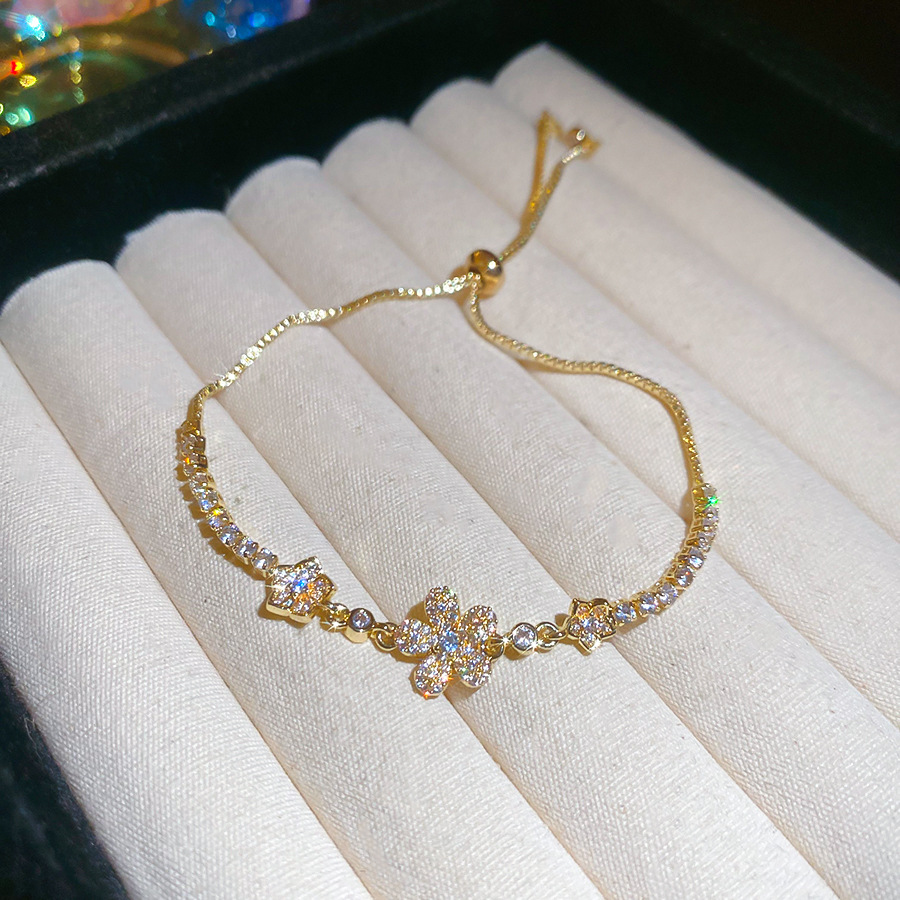 Super Sparkling Zircon Flower Pull French Court Style Versatile Bracelet Exquisite Light Luxury High-end Feel Women's Jewelry - view 5