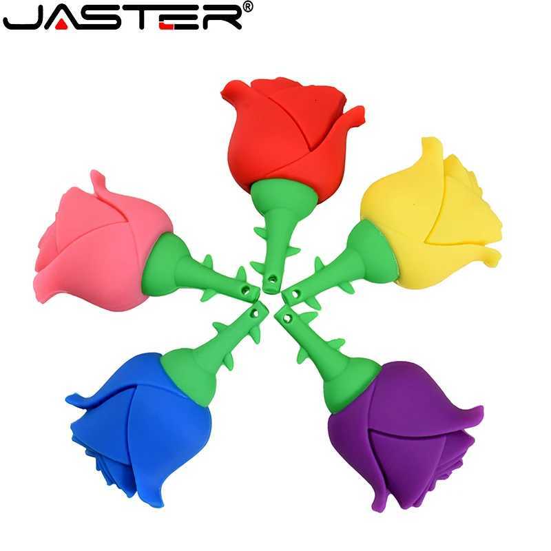 JASTER USB flash drive Rose flower Pen drive Red e Memory stick w for girls gift Pendrive key chain 64GB 32GB C251209
