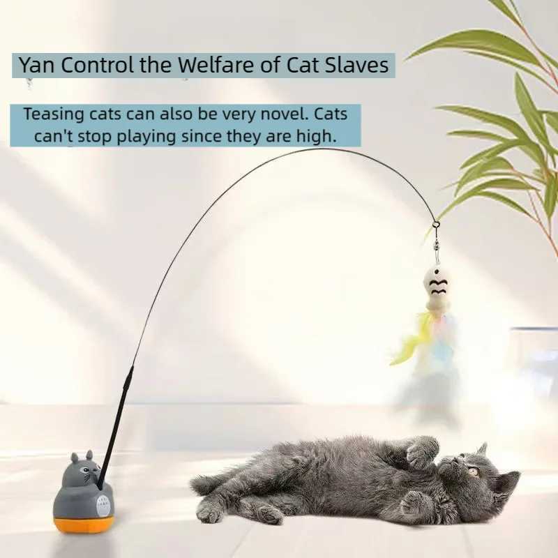 1PC Pet small cat fishing and cat teasing stick 360 degree rotation with feather bells and steel wire cat teasing stick M251209