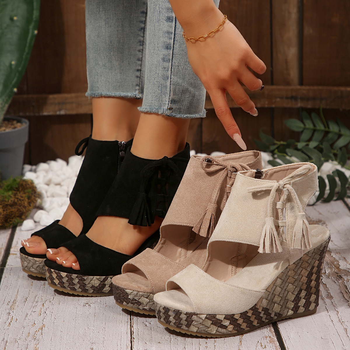 Women Wedges High Heels Sandals Women Designer Platform Sandals Platform Wedges Open Toe Ladies Shoes Summer High Heels Slope Sandals Leather ZIP Roma
