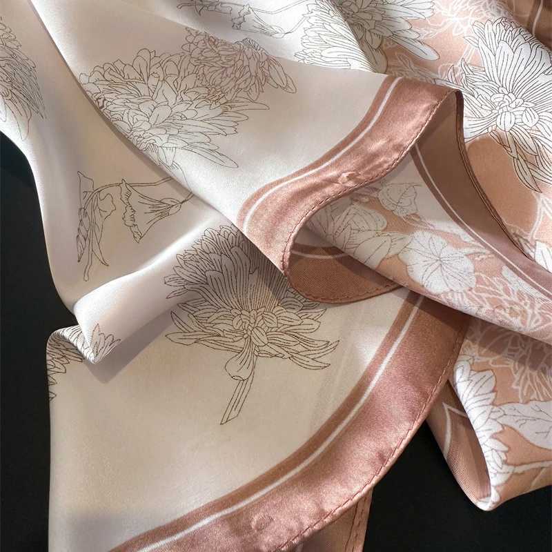 Luxury 2024 Luxury Floral Print 70cm Square Silk Scarf Women Designer Scarves Bandana Foulard Shawl Hijab Echarpe Hairband Tie Ribbon Y251208