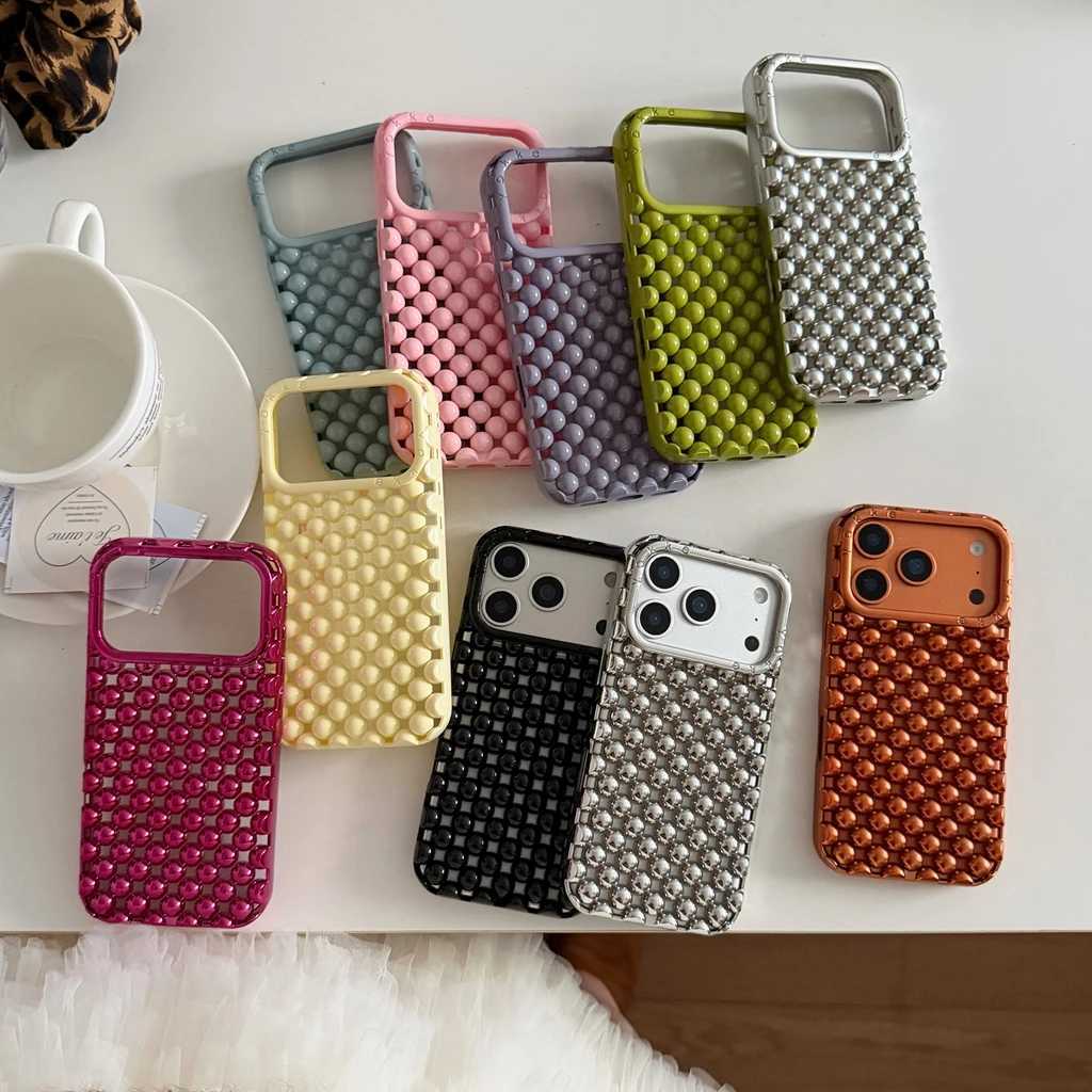 Advanced Stercopic Hollow Out Pearl Round Bead Shock Proof Phone Cover Case for iPhone 17 16 15 14 13 Pro Max C251209