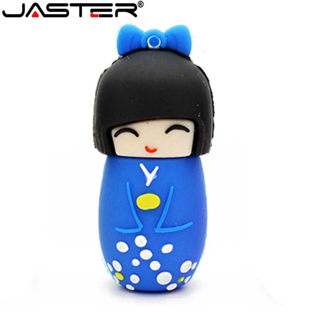 JASTER Cartoon Japanese Kimono Doll Pen drive 128GB Silicone Gifts for Children USB Flash Drive 64GB Pretty Memory Stick 32GB C251209