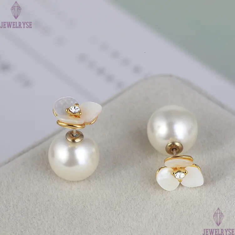 Luxury Sweet Flower Designer Stud Earrings Charm Stainless Steel Brand Style Big Pearl Double Side Crystal Rose Ear Rings Earings Earring Jewelry