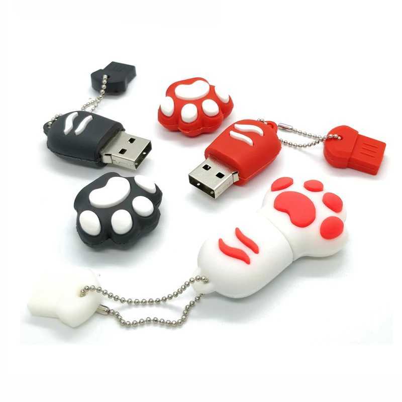 Cat Paw USB Flash Drive 64GB black Cartoon Memory Stick Key Chain Pen drive 128GB 32GB Gifts for Kids U Disk C251209