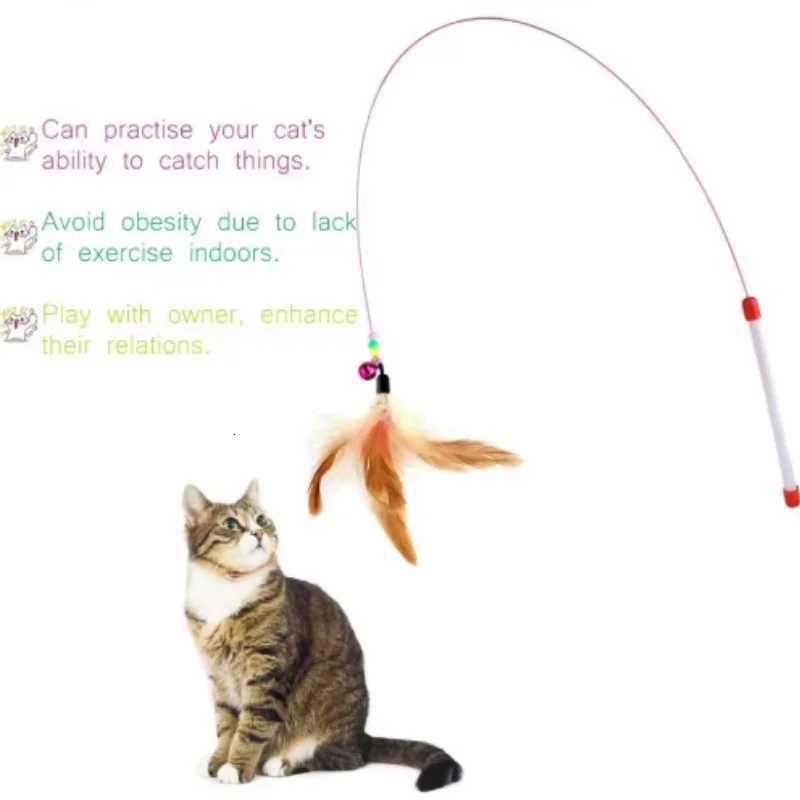 Hot Sale Steel Wire Teasing Cat Stick New Butterfly Colorful Turkey Feathers Fish Cute Bell Playing Toys Supplies M251209