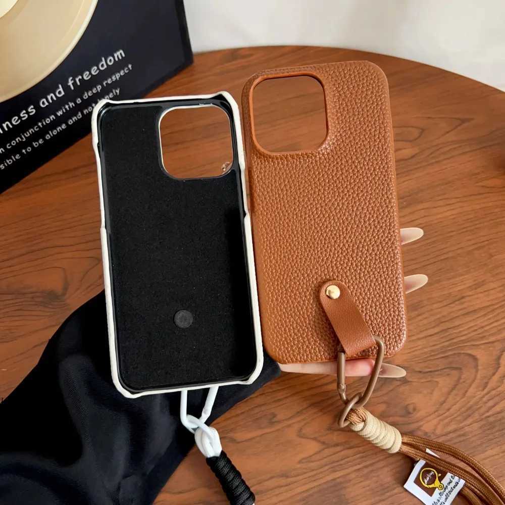 Luxury Lichee Pattern Leather Case For iPhone 16e 15 14 Plus 11 12 13 Pro Max With Wristband Lanyard Silicone Shockproof Cover C251209