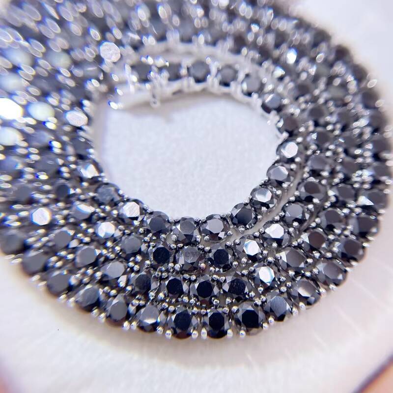 Sterling Silver White Gold Plating GRA 3mm 4mm VVS Black Moissanite Jewelry