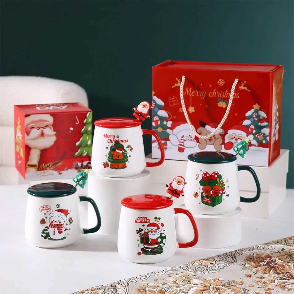 Christmas Ceramic g Gift Set - with Lid Spoon Insated Coffee Cup Holiday Themed Gift Box for Off Friends Family H251209