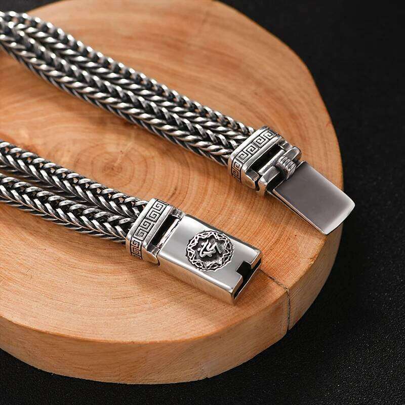 Factory Price 100% Real Solid S925 Silver Hand Woven Heavy Men's Fashion Retro Bracelet Personality Vintage Jewelry - view 6