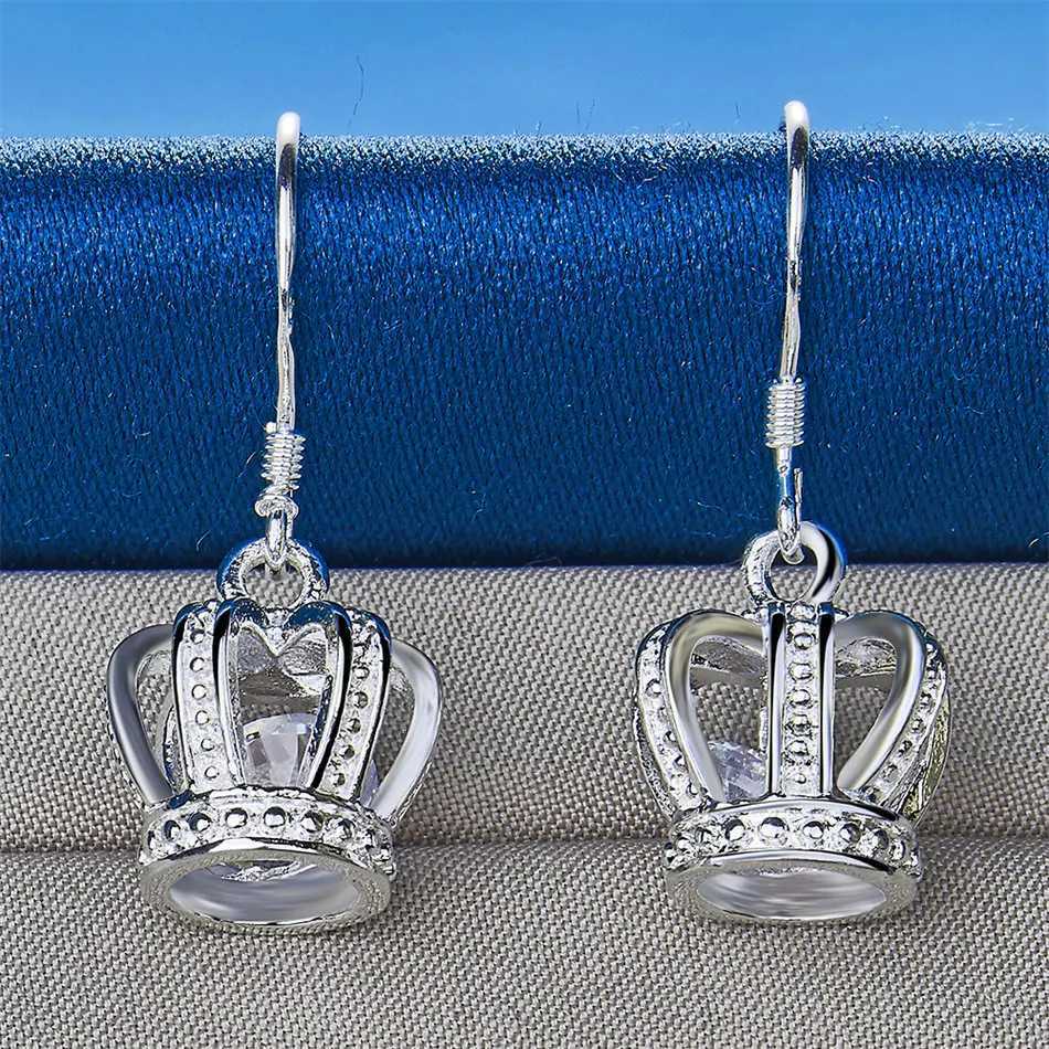 Brand new 925 sterling silver exquisite crown zircon earrings for womens wedding jewelry accessories fashion gifts H260129